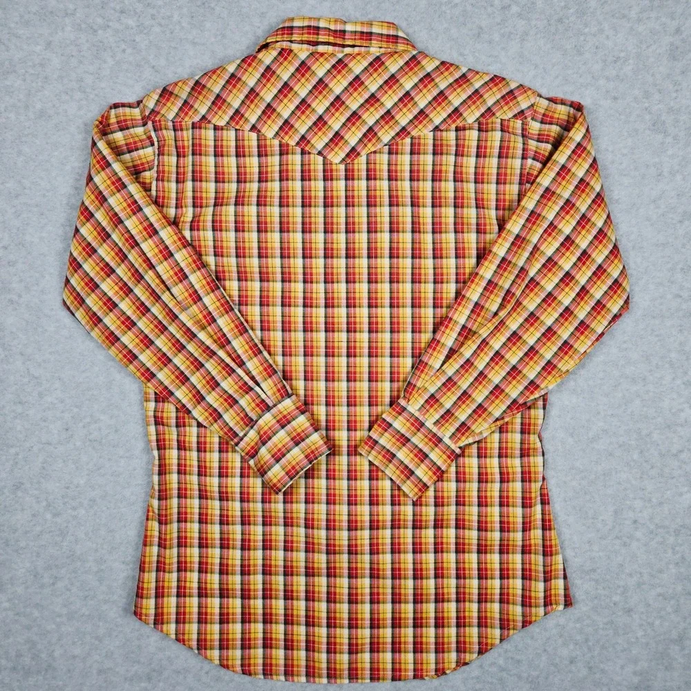 Vintage Wrangler Mens 16-33 Sanforized Plaid Western Pearl Snap Shirt Cowboy USA